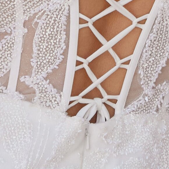 New Off White Mermaid Wedding Gown w/ Floral Pattern & Lace Up Back NX C1628W - Picture 11 of 13